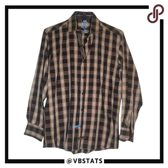 English Laundry Black-Peach-Gray Plaid Long Sleeve Shirt Size 16-34/35 - Picture 1 of 10